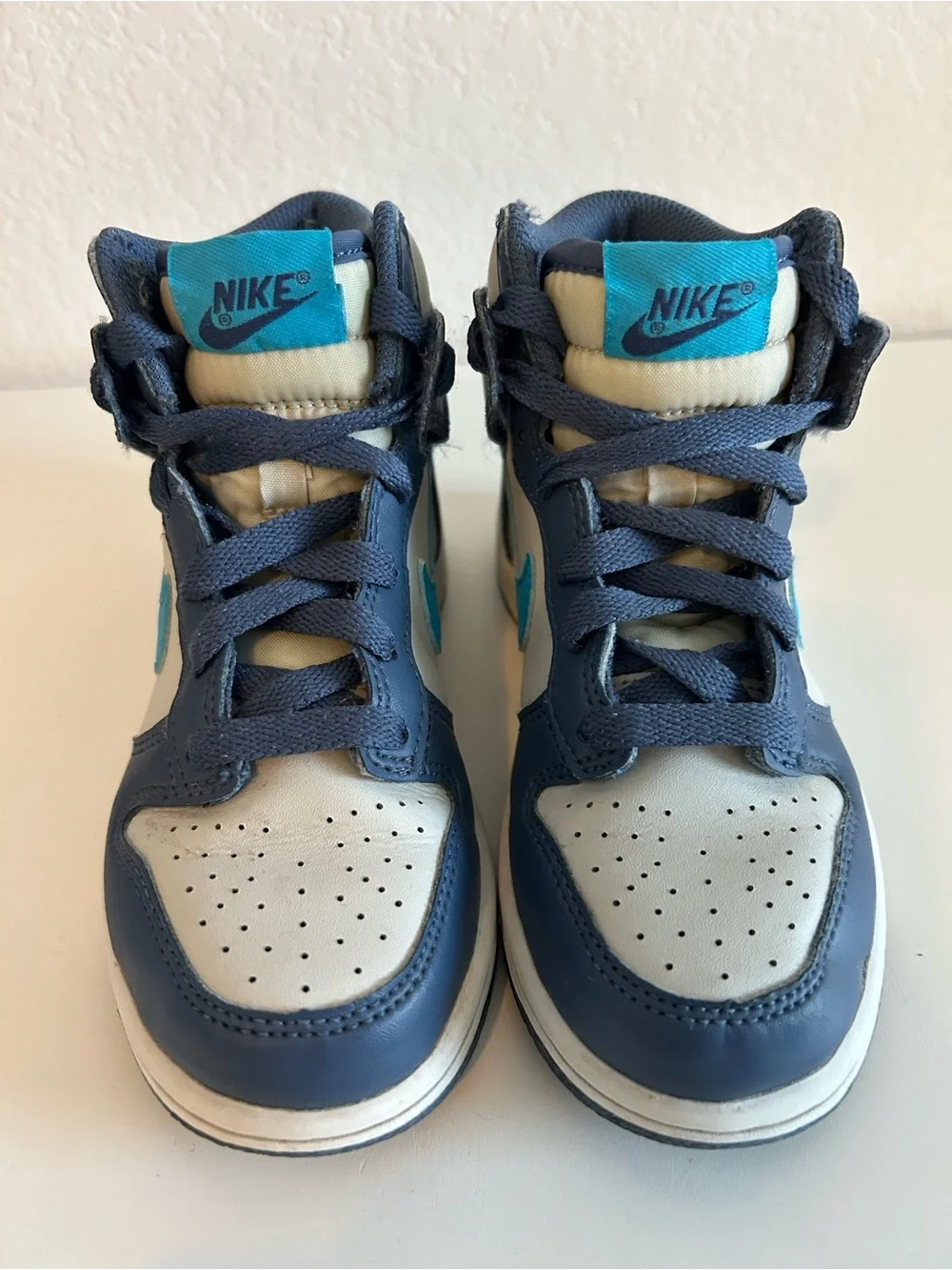 Nike Dunk High Sneakers in Light Bone and Diffused Blue, Kids Size 12c